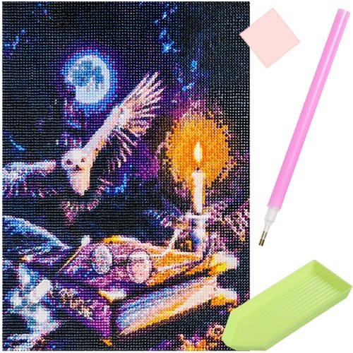 Broderie cu diamante, model bufnita, accesorii incluse, panza cu adeziv, diamante colorate, lipici uscat, dimensiune 30x40 cm - imagine 11